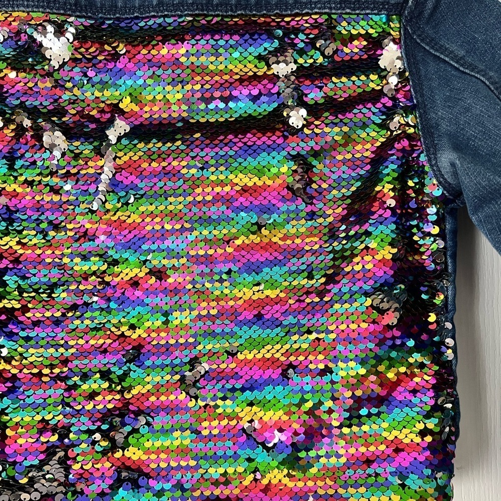 Girls Reverse Sequins Denim Jean Jacket Size Small - Picture 7 of 7